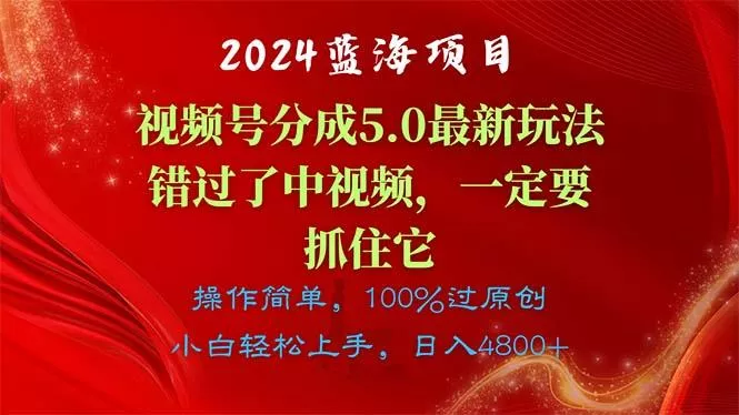 2024蓝海项目，视频号分成计划5.0最新玩法，错过了中视频，一定要抓住…-山河网创