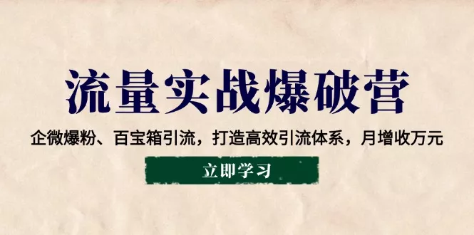 流量实战爆破营：企微爆粉、百宝箱引流，打造高效引流体系，月增收万元-山河网创