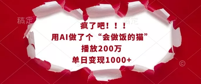 疯了吧！用AI做了个“会做饭的猫”，播放200万，单日变现1k-山河网创