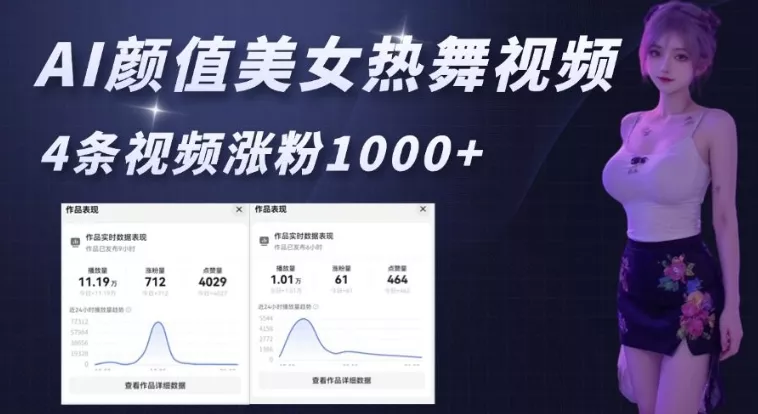 AI颜值美女热舞视频，4条视频涨粉1000+，实测6分钟一条-山河网创