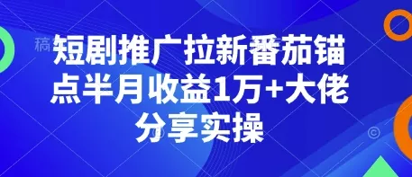 短剧推广拉新番茄锚点半月收益1万+大佬分享实操-山河网创