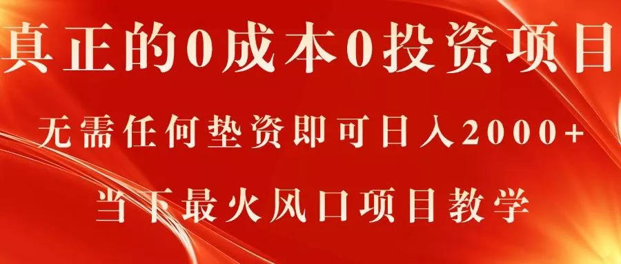 真正的0成本0投资项目，无需任何垫资即可日入2000+，当下最火风口项目教学-山河网创