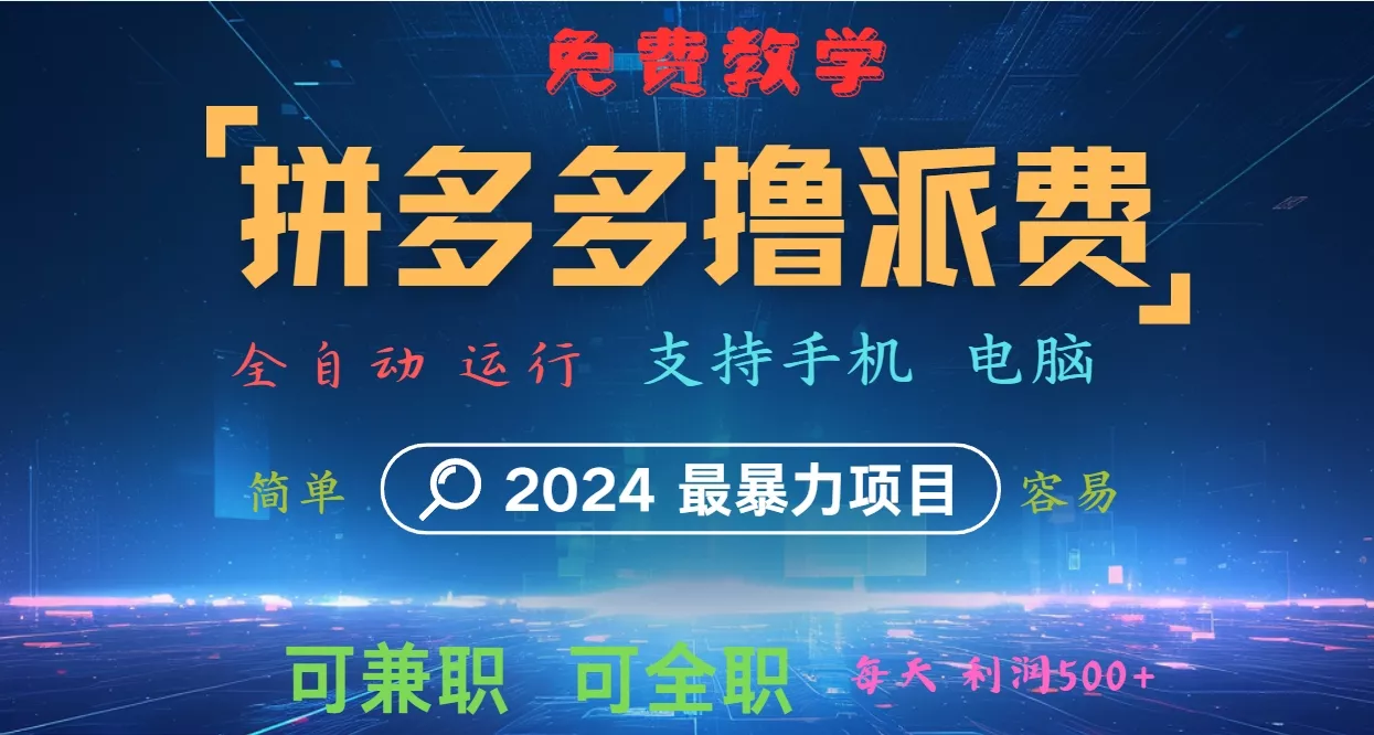 拼多多撸派费，2024最暴利的项目。软件全自动运行，日下1000单。每天利润500+，免费-山河网创