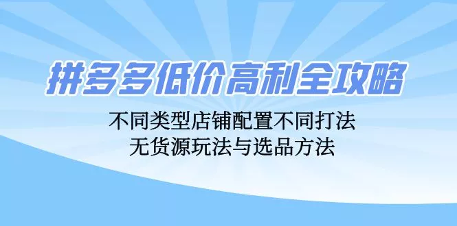 拼多多低价高利全攻略：不同类型店铺配置不同打法，无货源玩法与选品方法-山河网创