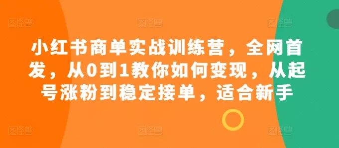 小红书商单实战训练营，全网首发，从0到1教你如何变现，从起号涨粉到稳定接单，适合新手-山河网创