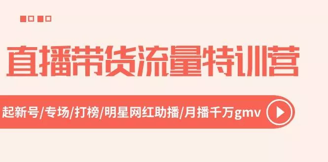 直播带货流量特训营，起新号-专场-打榜-明星网红助播 月播千万gmv(52节-山河网创