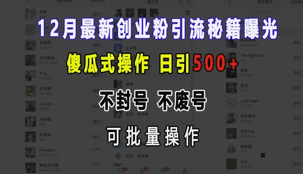 12月最新创业粉引流秘籍曝光 傻瓜式操作 日引500+ 不封号 不废号 可批量操作【揭秘】-山河网创