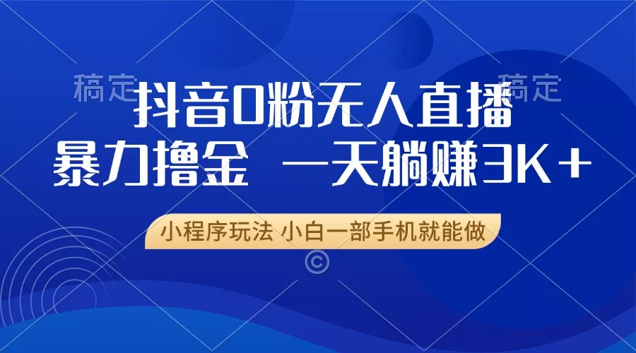 抖音0粉无人直播暴力掘金，一天躺赚3K+，小白一部手机就能做-山河网创