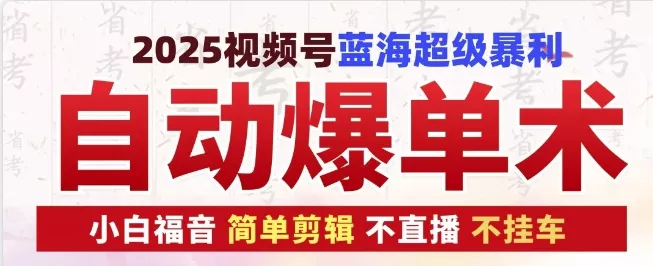 2025视频号蓝海超级暴利自动爆单术1.0 ，小白褔音 简单剪辑 不直播 不挂车-山河网创