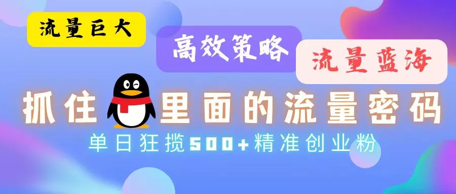 流量蓝海，抓住QQ里面的流量密码！高效策略，单日狂揽500+精准创业粉-山河网创
